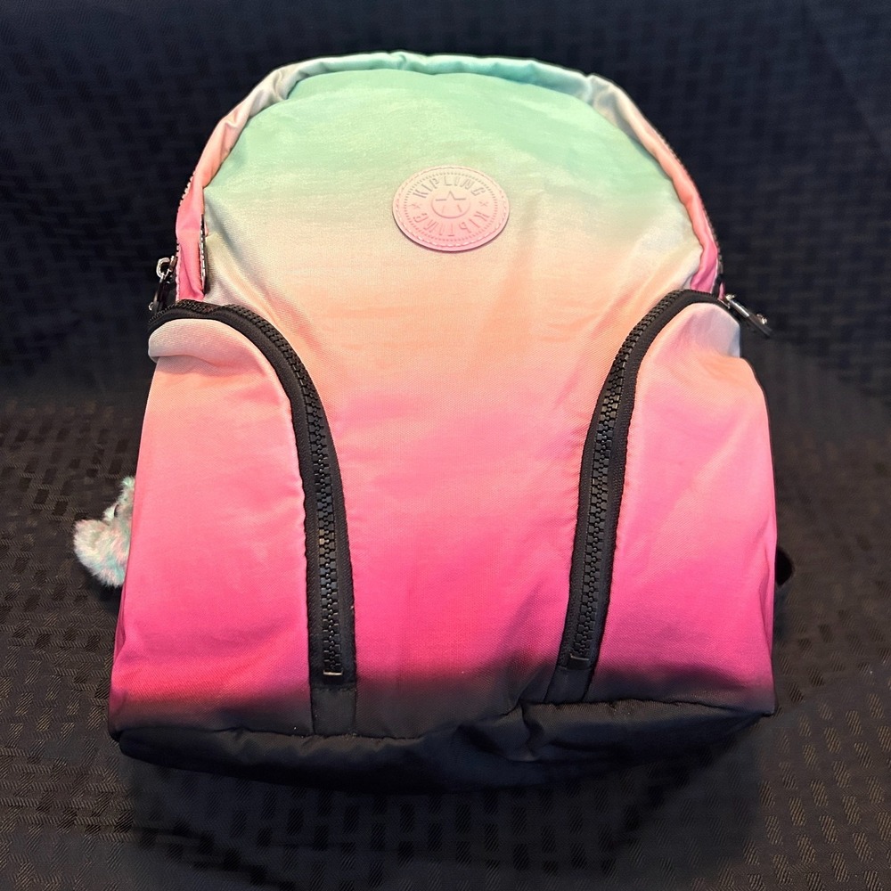 Kipling X Wicked City Pack Backpack Gradient Pink Mint Green Monkey Keychain
